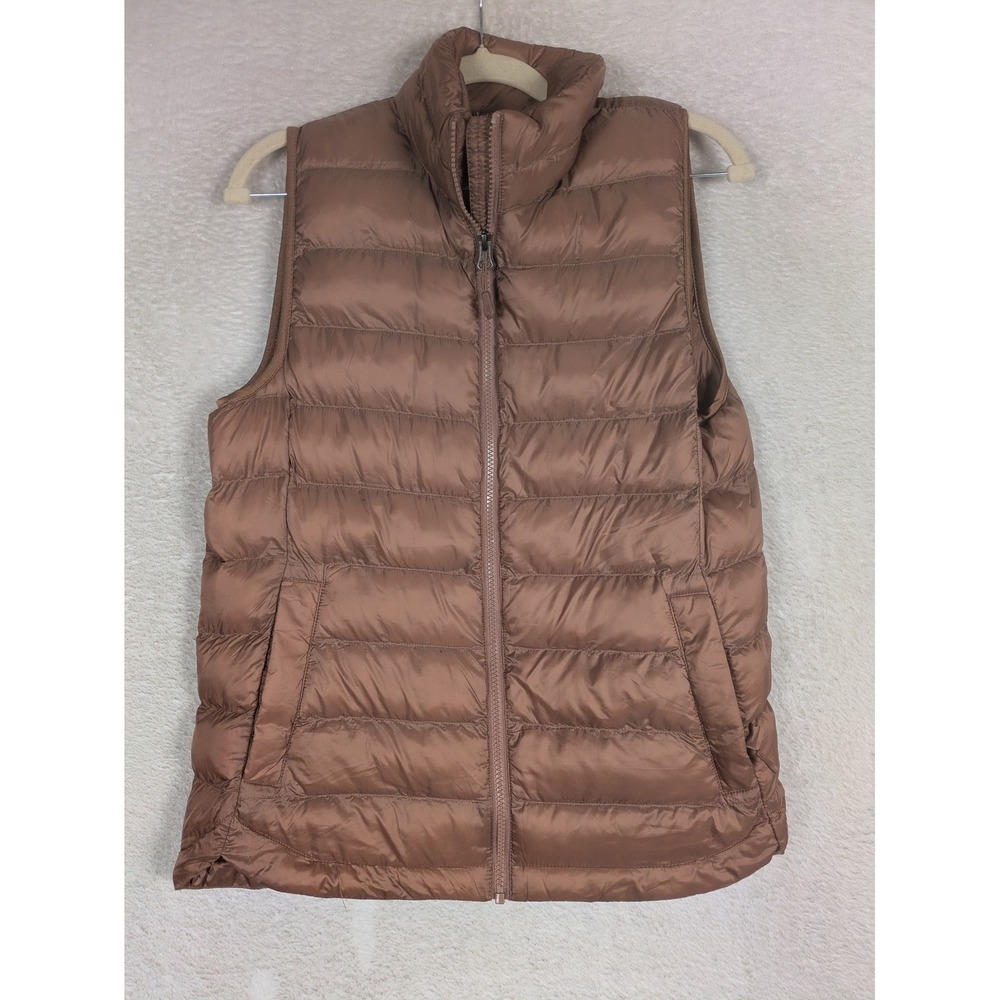 32 Degrees Heat Puffer Vest Women's Size S Brown Quilted Full Zip Stand Collar